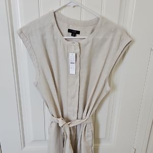 J Crew Beige Linen Sleeveless Full-length Dress with Pockets